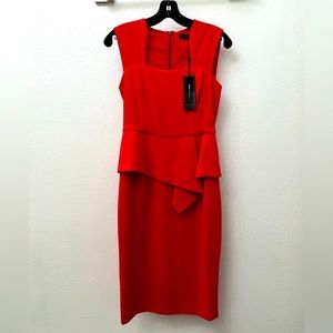 BCBG MAXAZRIA “Simone” Peplum Dress in Poppy. Brand new, never worn with tags.